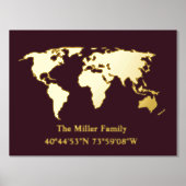 luxury gold world map longitude latitude home real folie afdrukken (Voorkant)