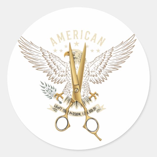 Luxury Golden Barber Scissors Eagle Wings Sticker (Voorkant)