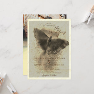 Luxury Golden Butterfly Photo Overlay Wedding Kaart