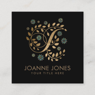 Luxury Golden Calligraphy Monogram met letter J Vierkante Visitekaartje