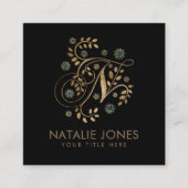 Luxury Golden Calligraphy Monogram met letter N Vierkante Visitekaartje (Voorkant)