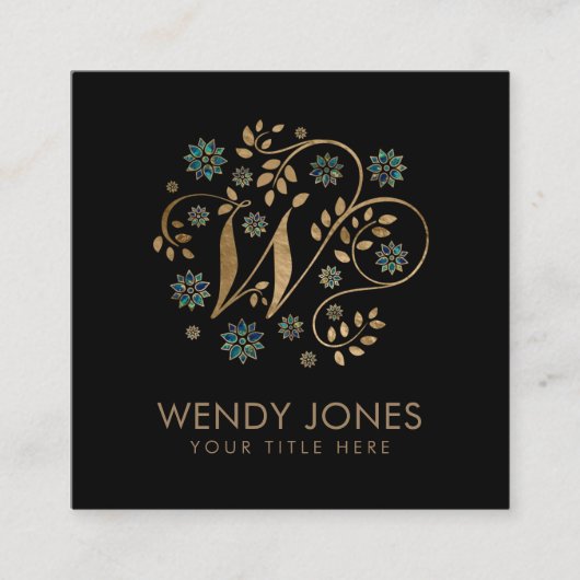 Luxury Golden Calligraphy Monogram met letter W Vierkante Visitekaartje (Voorkant)