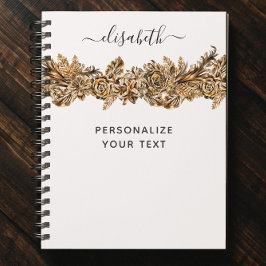 Luxury Golden Flowers Elegant Chic Classy White Notitieboek