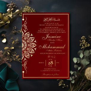 Luxury Gouden Mandala Moslim Trouw Nikah Folie Uitnodiging