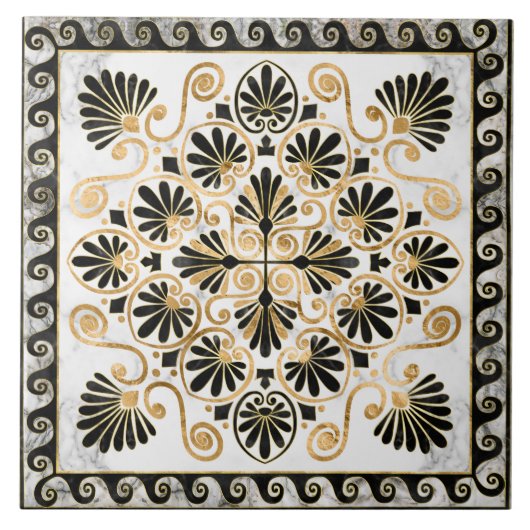 Luxury Greek Ornament Black and White Marble Tegeltje (Voorkant)