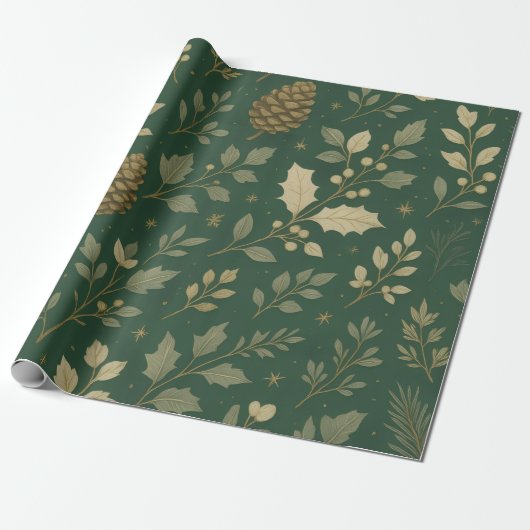 Luxury Green & Champagne Forest Gold Christmas Cadeaupapier (Uitgerold)