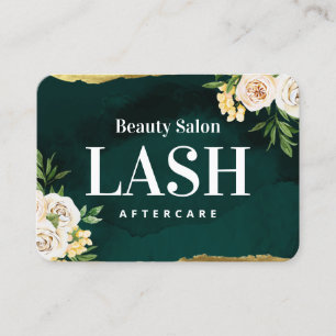 Luxury Green en Gold Lash Aftercare Card Visitekaartje
