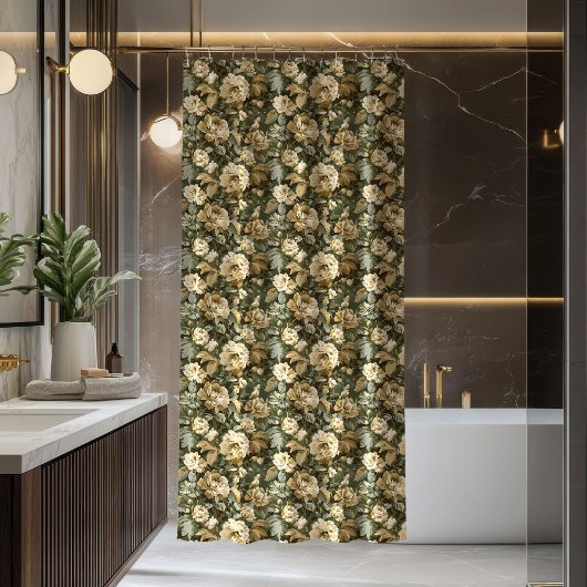 Luxury Green Gold Curtain Modern Botanical Style Douchegordijn