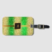 Luxury Green Gold Glitter Bagagelabel (Voorkant (horizontaal))