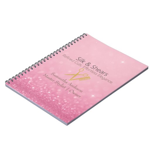 Luxury Hair Studio | Roze Glitters en Gouden Logo Notitieboek (Linkerzijde)
