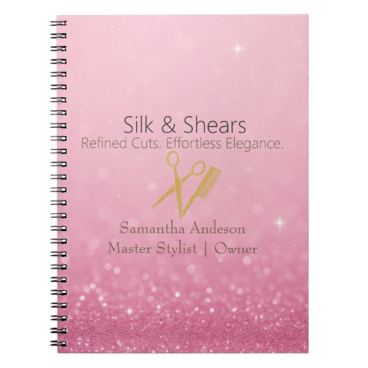 Luxury Hair Studio | Roze Glitters en Gouden Logo Notitieboek (Voorkant)