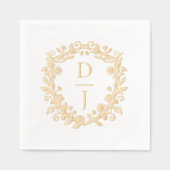Luxury Hand Drawn Floral Vine Crest Monogram Folie Servetten (Voorkant)