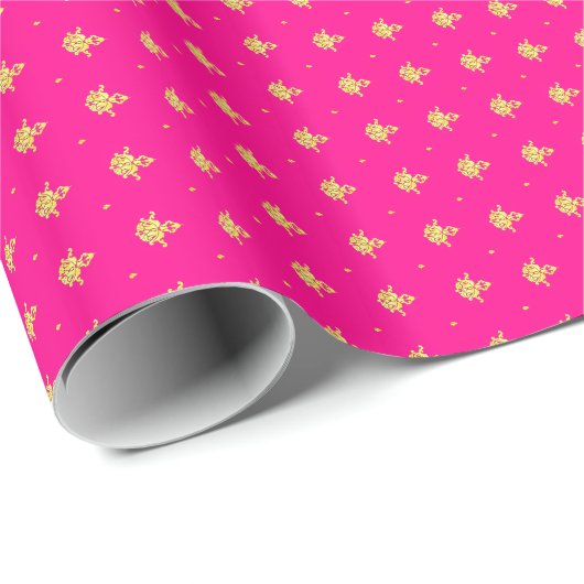 Luxury Hot Pink en Gold Girly Damask Pattern Cadeaupapier (Rol Hoek)
