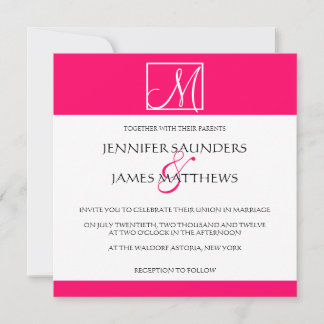 Luxury Hot Pink Monogram Weddenschap Kaart