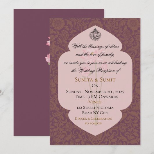 Luxury Indian Wedding Reception Invitation (Devant / Derrière)