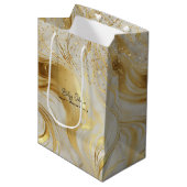 Luxury Ivory Marble and Gold Glitter Medium Cadeauzakje (Voorkant Gekanteld)