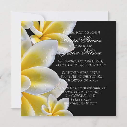 Luxury Jaune Romantique Plumeria Invitation douche (Devant)