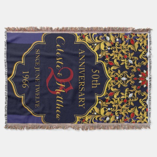 Luxury Jeweled Blue Red Gold Wedding Jubileum Deken (Voorkant)