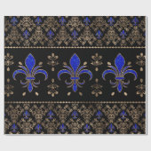 Luxury Lapils Lazuli en Gold Fleur-de-lis-ormense Cadeaupapier (Vlak)