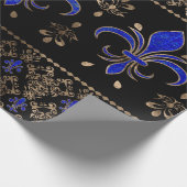 Luxury Lapils Lazuli en Gold Fleur-de-lis-ormense Cadeaupapier (Hoek)