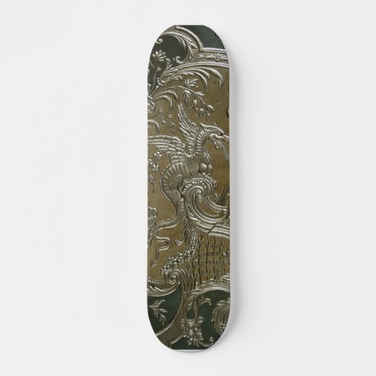LUXURY LEATHER Gilded Silver Dragon Skateboard (Voorkant)