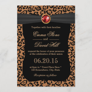Luxury Leopard Print Ruby Gemstone Wedding Kaart