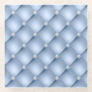 Luxury Light Blue Diamond Tufted Pattern Glazen Onderzetter