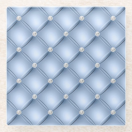 Luxury Light Blue Diamond Tufted Pattern Glazen Onderzetter (Voorkant)