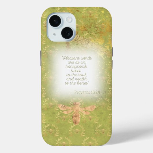 Luxury Lime Green Gold Bee Wreath Grid Scripture Case-Mate iPhone Case (Achterkant)