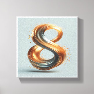 Luxury Liquid Gold Number 8 Art - 3D Metallic Swir Canvas Afdruk