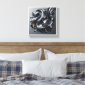 Luxury Liquid Silver Wave - 3D Metallic Fluid Abst Canvas Afdruk (Insitu (Slaapkamer))