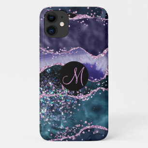 Luxury Marble Agate Paars Glitter Monogram iPhone 11 Hoesje