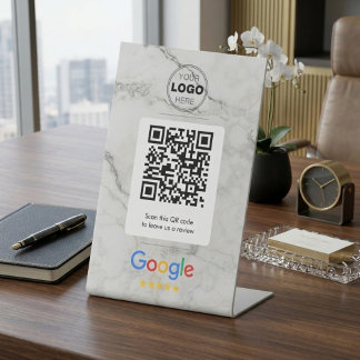 Luxury Marble Bedrijfsbeoordeling QR-code Reclamebord Met Voetstuk