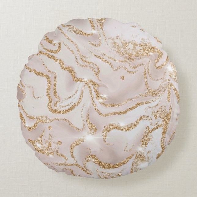 Luxury Marble Glitter Rond Kussen (Voorkant)