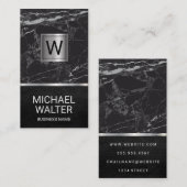Luxury Marble | Silver Metallic Monogram Visitekaartje (Voorkant / Achterkant)