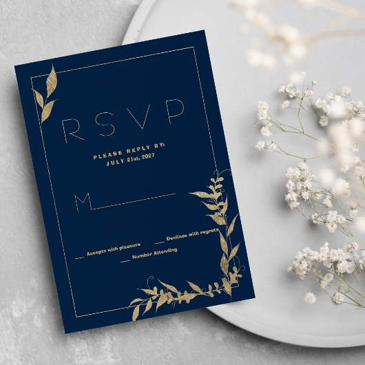 Luxury marine bleu or feuillage RSVP Invitation