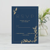 Luxury marine bleu or feuillage RSVP Invitation (Debout devant)