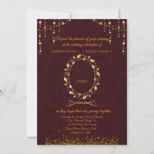 Luxury Maroon Gold Wedding Invitation | (Devant)