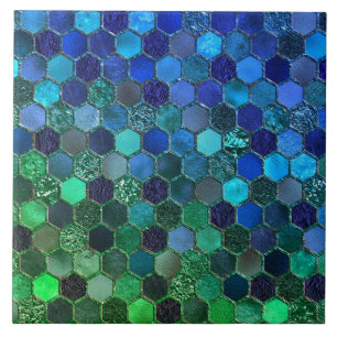 Luxury Metal Foil Glitter Blue Green honingraat Tegeltje