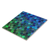 Luxury Metal Foil Glitter Blue Green honingraat Tegeltje (Zijkant)