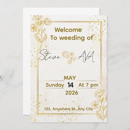 Luxury Minimal Gold Wedding Invitation (Devant / Derrière)
