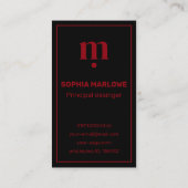 Luxury minimal initial black and red visitekaartje (Achterkant)