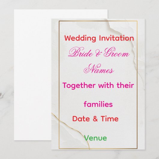 Luxury Minimal Wedding Invitation 7x5 – Editable E (Devant / Derrière)