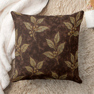 Luxury Mocha Velvet Coffee Branch Throw Pillow Kussen