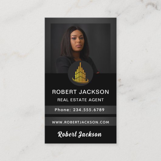 Luxury Modern add Photo Real Estate Agent Black Visitekaartje (Voorkant)