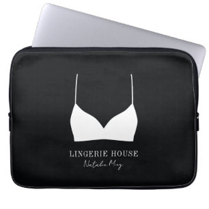 Luxury Modern Black White Lingerie Boutique Logo Laptop Sleeve