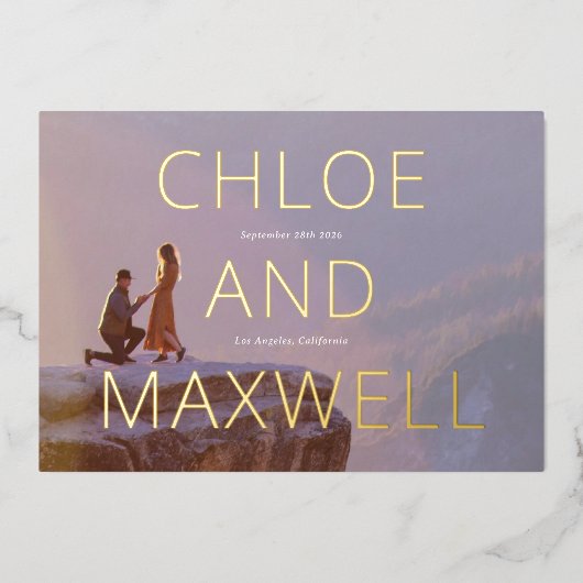 Luxury Modern Bold Names Photo Save the Date Folie Uitnodiging (Voorkant)