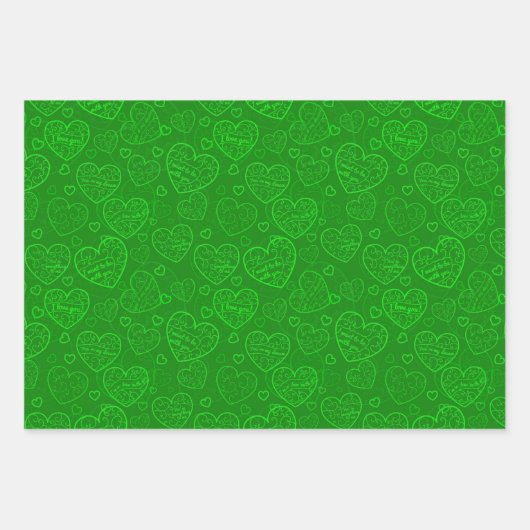 Luxury Modern Elegant Love Green Heart Inpakpapier Vel (Voorkant)