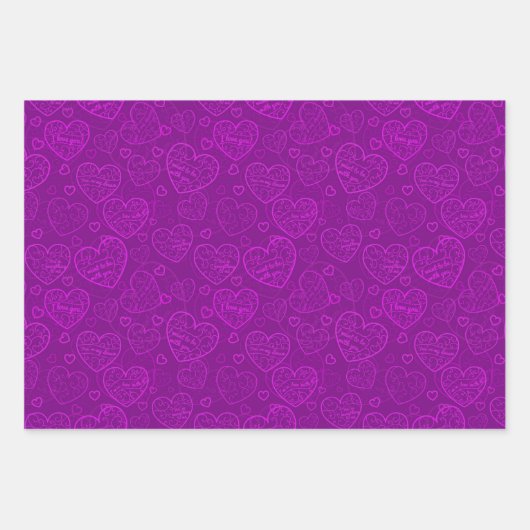 Luxury Modern Elegant Love Paars Heart Inpakpapier Vel (Voorkant)