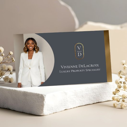 Luxury Modern Gold Arch Monogram Real Estate Photo Visitekaartje